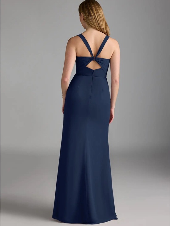 Azazie Navy Square-Neck High-Low Evening Gown with Side Slit - Picture 3 of 7